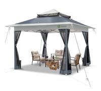 VOUNOT® Tonnelle de Jardin Extérieur 3.6x3.6m Pop up avec Moustiquaire Barnum Anti-UV Respirable Tente de Réception Cadre en Acier Toits Doubles Belvédère Jardin Terrasse Gris