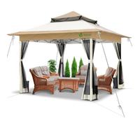 VOUNOT Tonnelle de jardin exterieure pliable avec moustiquaire Pop up 3.6x3.6m beige