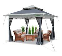 VOUNOT Tonnelle de jardin exterieure pliable avec moustiquaire Pop up 3.6x3.6m gris