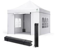 Tonnelle de jardin renforcée 3x3m pliable avec 4 parois et sac de transport a roulette blanche