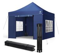 VOUNOT® Tonnelle de Jardin Renforcée 3 x 3 m Pliante avec 4 Parois Latérales et Fenêtres Barnum Robuste Sac de Transport à roulettes et Sacs de Sable Tente pour Jardin Terrasse Camping Festival Bleu