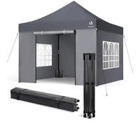 VOUNOT® Tonnelle de Jardin Renforcée 3 x 3 m Pliante avec 4 Parois Latérales et Fenêtres Barnum Robuste Sac de Transport à roulettes et Sacs de Sable Tente pour Jardin Terrasse Camping Festival Gris