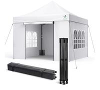 VOUNOT® Tonnelle de Jardin Renforcée 3 x 3 m Pliante avec 4 Parois Latérales et Fenêtres Barnum Robuste Sac de Transport à roulettes et Sacs de Sable Tente pour Jardin Terrasse Camping Festival Blanc