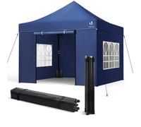 VOUNOT Tonnelle de jardin renforcée 3x3m pliable avec 4 parois et sac de transport a roulette bleue