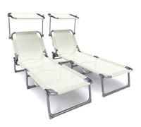 VOUNOT® Transat pare soleil Textilene et range magazine Lot de 2 pcs Beige
