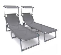Vounot Chaise longue bain de soleil Lot de 2 textilène pare-soleil inclinable Gris