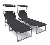 VOUNOT® Transat pare soleil Textilene et range magazine Lot de 2 pcs Noir