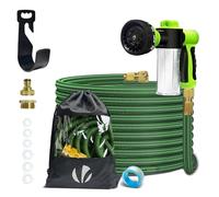 VOUNOT® Tuyau d’Arrosage Extensible 15m Renforcé avec Récipient Savon Adaptable 1/2" et 3/4" 8 Modes de Pulvérisation Flexible et Anti-Fuite Raccord et Sac de Rangement Fournis Vert