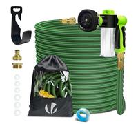 VOUNOT® Tuyau d’Arrosage Extensible 30m Renforcé avec Récipient Savon Adaptable 1/2" et 3/4" 8 Modes de Pulvérisation Flexible et Anti-Fuite Raccord et Sac de Rangement Fournis Vert