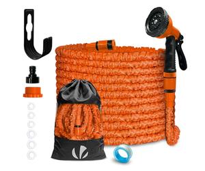 VOUNOT® Tuyau d'Arrosage Extensible 15m Adaptable 1/2" et 3/4" 10 Modes de Pulvérisation Flexible et Anti-Fuite Raccord et Sac de Rangement Fournis Orange
