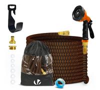 VOUNOT® Tuyau d'Arrosage Extensible 15m Renforcé Adaptable 1/2" et 3/4" 10 Modes de Pulvérisation Flexible et Anti-Fuite Raccord et Sac de Rangement Fournis Orange