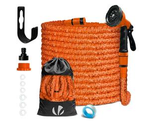 VOUNOT® Tuyau d'Arrosage Extensible 30m Adaptable 1/2" et 3/4" 10 Modes de Pulvérisation Flexible et Anti-Fuite Raccord et Sac de Rangement Fournis Orange