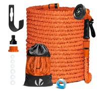 VOUNOT® Tuyau d'Arrosage Extensible 45m Adaptable 1/2" et 3/4" 10 Modes de Pulvérisation Flexible et Anti-Fuite Raccord et Sac de Rangement Fournis Orange
