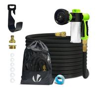 VOUNOT® Tuyau d’Arrosage Extensible 15m Renforcé avec Récipient Savon Adaptable 1/2" et 3/4" 8 Modes de Pulvérisation Flexible et Anti-Fuite Raccord et Sac de Rangement Fournis Noir