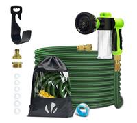 VOUNOT® Tuyau d’Arrosage Extensible 15m Renforcé avec Récipient Savon Adaptable 1/2" et 3/4" 8 Modes de Pulvérisation Flexible et Anti-Fuite Raccord et Sac de Rangement Fournis Vert