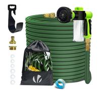 VOUNOT® Tuyau d’Arrosage Extensible 30m Renforcé avec Récipient Savon Adaptable 1/2" et 3/4" 8 Modes de Pulvérisation Flexible et Anti-Fuite Raccord et Sac de Rangement Fournis Vert