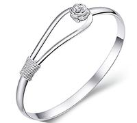 Vous cherchez un ornement. Bracelets de chaîne de bracelet en argent de manchette de mode délicate réglable for femmes, bracelet de manchette en argent 925 for femme Bracelet de fleur de rose Bijoux e