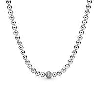 Vous cherchez un ornement. Nouveau collier en argent 925 perles roses et argent et collier coulissant en cristal pavé for femmes cadeau de mariage bricolage bijoux européens-rose, 60 cm(Silver,60cm)