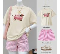 Vous êtes mon Top court à manches courtes imprimé hot-dog femme surdimensionné, short rayé femme deux pièces ensembles deux pièces costumes d'été L,M,S,XL,XXLPolyester,Tissu tissé
