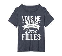 Vous Ne Me Faites Pas Peur J'Ai Deux Filles T-Shirt, Femme Grandes Tailles, Bleu Chiné, 2X