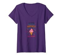 Vous ne Pouvez Pas Acheter Le Bonheur, mais Vous Pouvez Acheter de la crème glacée T-Shirt avec Col en V, Femme, Violet, M