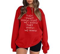 « Vous ne savez pas que nous savons que vous le savez » pour femmes sweat-shirt à capuche surdimensionné drôle à manches courtes avec imprimé lettres, rouge, XL