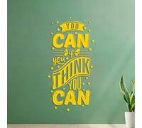 Vous pouvez le faire si vous pensez pouvoir le faire Stickers gravés N'abîme pas le mur 34x68.5cm Jaune