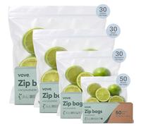 Vove Lot de 140 sacs de congélation compostables - Plusieurs tailles (S/M/L/XL) - Sans PFAS - Certifié BPI - Avec fermeture hermétique - Pour aliments et repas, à base de plantes