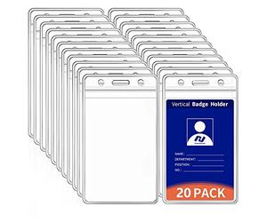 VOVIGGOL 20 Pièces Vertical Porte-badge Extra Épais, Porte-carte d'identité Transparent en Plastique avec Fermeture Éclair Étanche et Refermable pour Infirmières Bureau École