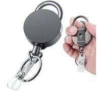 VOVIGGOL Porte Clé Retractable en Métal Robuste avec Clip de Ceinture et Mousquetons, Porte Clef ID Carte Porte Badge Reel pour Porte-cartes d'identité Clés, Cordon Rétractable 70cm
