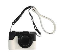 VOVMOEYA Demi-étui pour appareil photo Canon PowerShot V1, étui en cuir PU avec sangle pour appareil photo, blanc