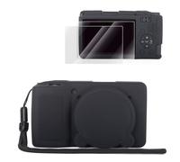 VOVMOEYA Ensemble de coques en silicone pour Ricoh GR IV, GR4 gr iv avec 2 films protecteurs d'écran + 1 dragonne avec protection intégrale, capuchon d'objectif amovible - Noir