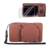 VOVMOEYA Ensemble de coques en silicone pour Ricoh GR IV, GR4 gr iv avec 2 films protecteurs d'écran + 1 dragonne avec protection intégrale, capuchon d'objectif amovible - Marron