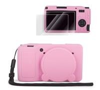 VOVMOEYA Ensemble de coques en silicone pour Ricoh GR IV, GR4 gr iv avec 2 films protecteurs d'écran + 1 dragonne avec protection intégrale, capuchon d'objectif amovible - Rose