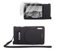 VOVMOEYA Étui pour appareil photo Canon PowerShot ELPH 360 HS/IXY 650/IXUS 285 HS, coque fine en silicone souple anti-rayures avec 2 films LCD trempés et dragonne, Noir , Ordinary Wrist Strap, Étui