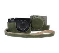 VOVMOEYA Étui pour Panasonic Lumix DC-TZ99 - Housse en cuir PU résistant aux rayures pour Lumix TZ99, avec housse de protection amovible, bandoulière réglable, Vert, Trousse de beauté