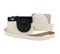 VOVMOEYA Étui pour Panasonic Lumix DC-TZ99 - Housse en cuir PU résistant aux rayures pour Lumix TZ99, avec housse de protection amovible, bandoulière réglable, blanc, Trousse de beauté