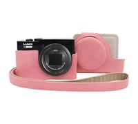 VOVMOEYA Étui pour Panasonic Lumix DC-TZ99 - Housse en cuir PU résistante aux rayures pour étui Lumix TZ99, avec housse de protection amovible, bandoulière réglable, rose, Trousse de beauté