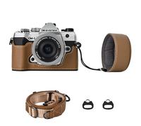 VOVMOEYA Kit de protection pour appareil photo Olympus OM-5/OM-D E-M5 III, système OM OM-5, demi-étui avec capuchon avant d'objectif de 16 à 50 mm et bandoulière réglable, Coco, Morden