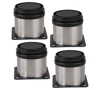 VovovGLC meubles Cabinet Pieds en métal réglable Pieds de cuisine en acier inoxydable Rond Noir et Argenté 50 x 50 mm Lot de 4 + 16 x Vis