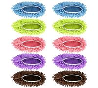 Vowanop Lot de 5 paires de chaussons serpillères (10 pièces) en microfibre pour nettoyage de la maison, du sol, lavables en machine, réutilisables, pour la maison, la cuisine, le bureau