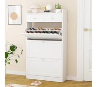 VOWNER 140H Meuble Chaussures, Meuble de Rangement à Chaussures Armoire, avec Deux tiroirs, Commode à Chaussures, 80 x 140 x 24 cm, Séparateurs Réglables, pour Entrée, (Blanc)