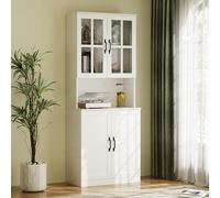 VOWNER Bibliothèque 180 cm avec Portes Vitrées et Étagère Ouverte, Armoire Haute 5 Niveaux, Meuble de Rangement Vitrine avec Plan de Travail, 60x40x180 cm, pour Salon, Bureau, Chambre, Blanc