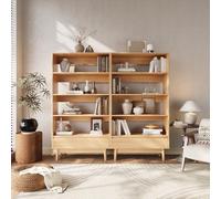 VOWNER Bibliothèque 4 Étagères avec Tiroir, Étagère Bois Ouverte, Meuble de Rangement Moderne, Bibliothèque Scandinave, pour Salon, Chambre, Bureau, 80x147.5x30 cm, Couleur Bois Naturel