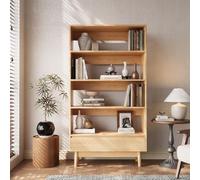 VOWNER Bibliothèque 4 Étagères avec Tiroir, Étagère Bois Ouverte, Meuble de Rangement Moderne, Bibliothèque Scandinave, pour Salon, Chambre, Bureau, 80x147.5x30 cm, Couleur Bois Naturel (1PCS)