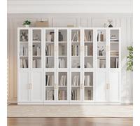VOWNER Bibliothèque avec Portes en Verre, Étagère à 5 Niveaux avec Tablette Réglable, Ensemble de Vitrine de Rangement Moderne pour Bureau, Salon, Blanc(ACCA)