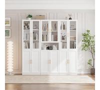 VOWNER Bibliothèque avec Portes en Verre, Étagère à 5 Niveaux avec Tablette Réglable, Ensemble de Vitrine de Rangement Moderne pour Bureau, Salon, Blanc(ADA)