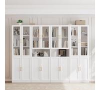 VOWNER Bibliothèque avec Portes en Verre, Étagère à 5 Niveaux avec Tablette Réglable, Ensemble de Vitrine de Rangement Moderne pour Bureau, Salon, Blanc(ADDA)