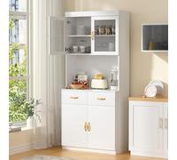 VOWNER Buffet Cuisine, Vaisselier, Armoire Cuisine, 2 Étagères Réglables, 2 Tiroirs, 80L x 40W x 180H cm, MDF (Blanc)