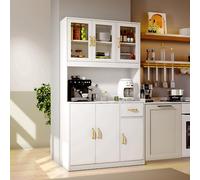 VOWNER Buffet de Cuisine Armoire, Meuble Cuisine, Buffet Salon, Vaisselier, 100 x 40 x 181 cm, Vitrine Multi-Rangement 3 Portes Verre, 4 Étagères, MDF (Blanc)